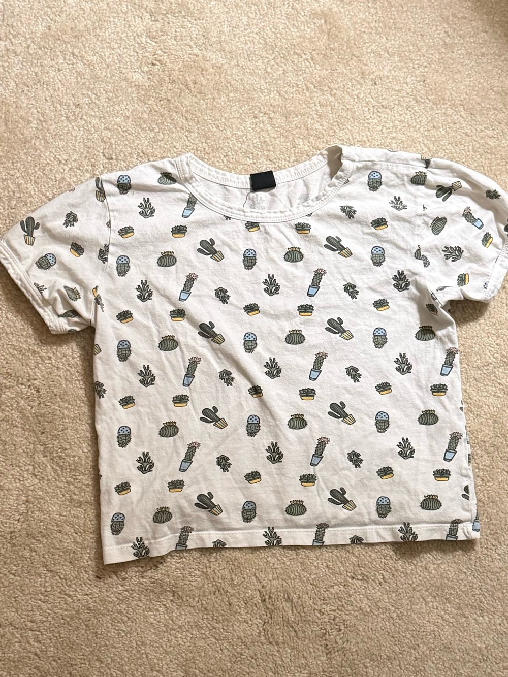 Vibe White Short Sleeve Tee with Green & Blue Cactus Print